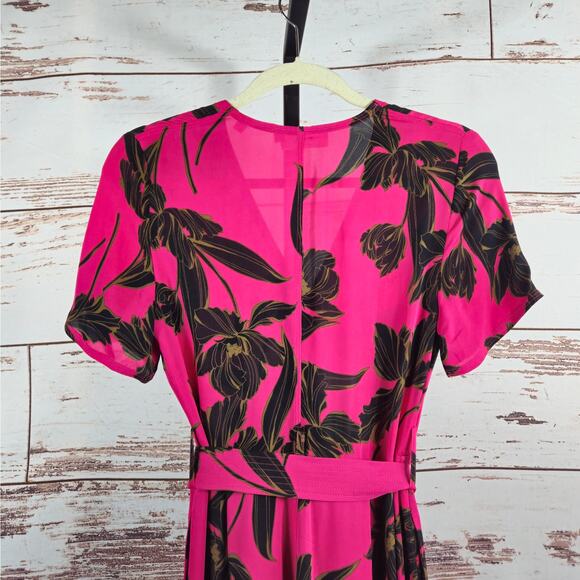 A.L.C ALC Cora Wrap Dress Silk Hot Pink Floral Size 4 - Picture 8 of 10